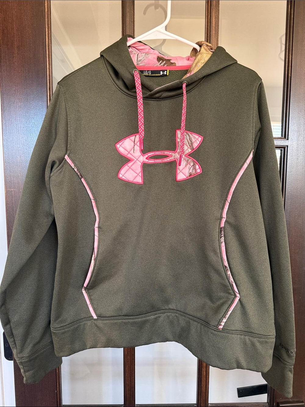 Women’s Under Armour Olive Green Hoodie with Pink Accents